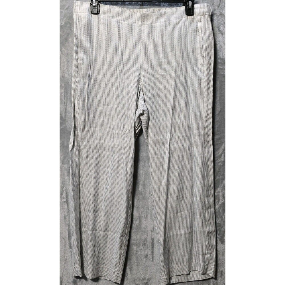 NWT J. Jill Linen Stretch Pants White Black Stripe 16P Pull-On Elastic Waist